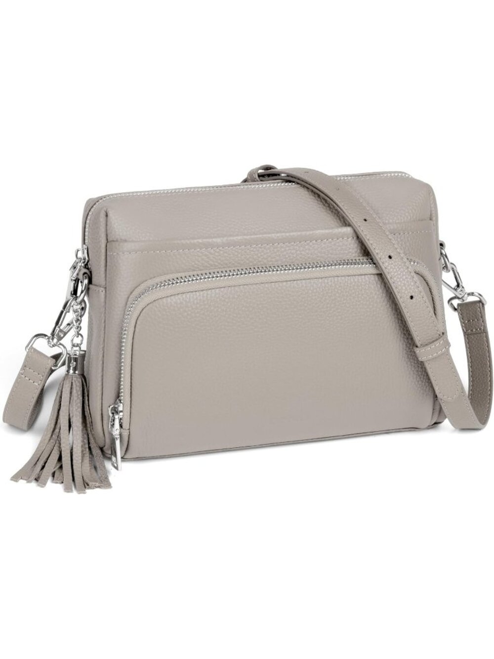Women's Grey Genuine Leather Multi-Pockets RFID Blocking Wallet Crossbody Bags